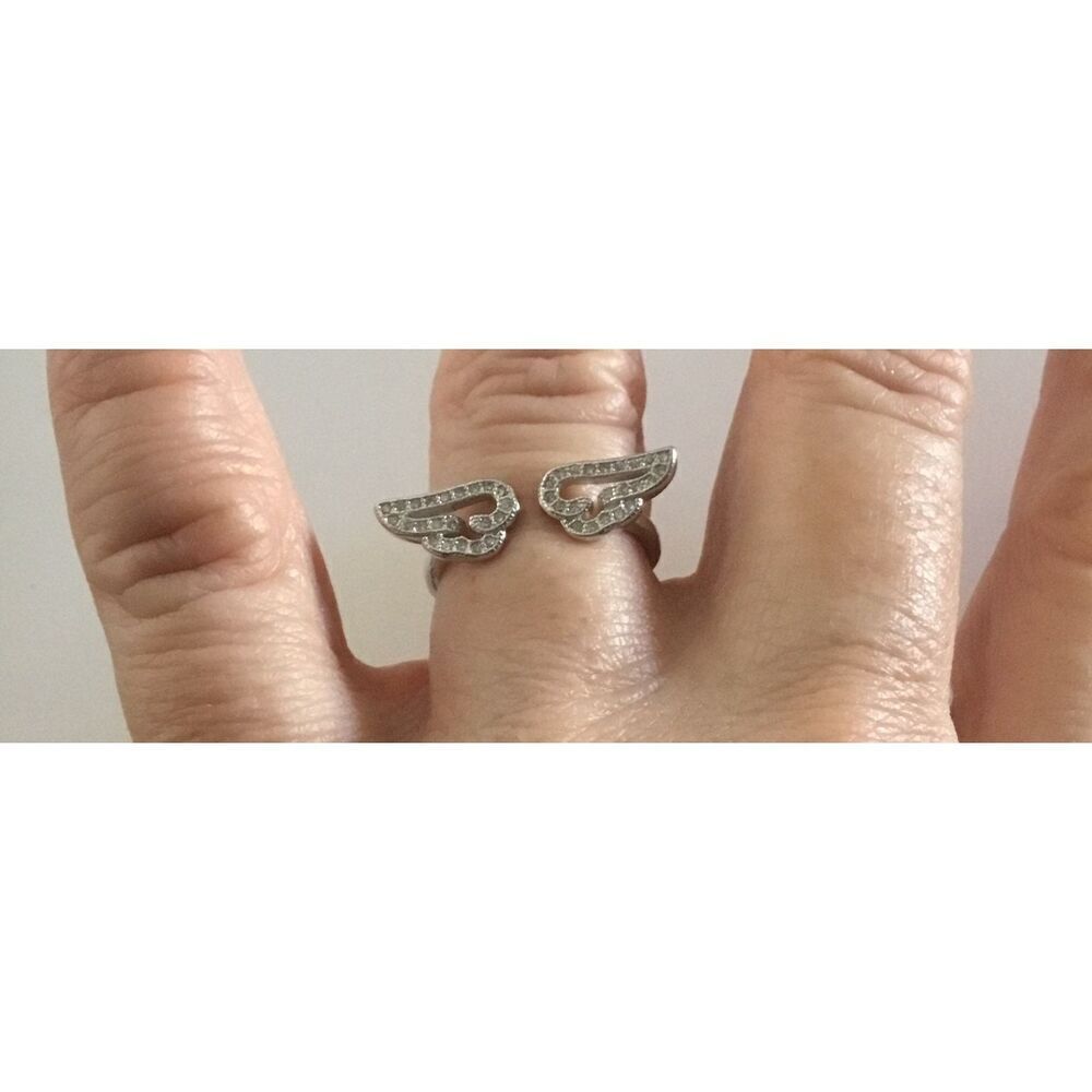 Sparkling Channel Set Sim Diamond Angel Wings Ring~925 Sterling Silver